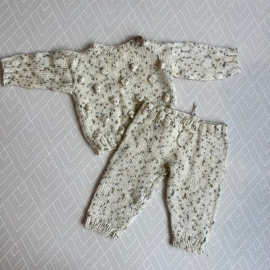 Beige speckled knit jumper & trousers - 3-6m